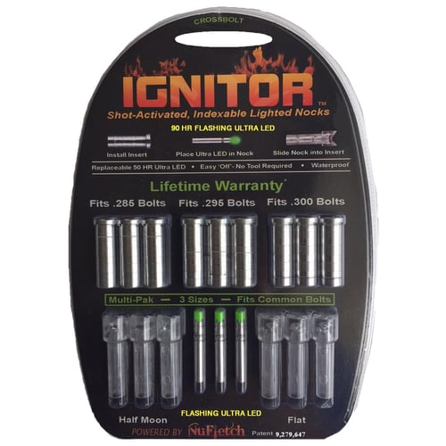 NuFletch Ignitor Crossbow Nocks  <br>  Green Universal Flashing 3 pk.