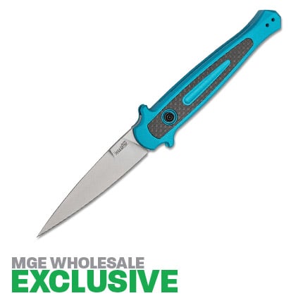 Kershaw Launch 8 SW/PL 3.5 Inch CPM154 Stiletto Style w/integrated finger guards, Teal Handle w/Carbon Fiber inlay  MGE Exclusive | 087171057552