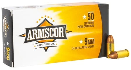 Armscor FAC94 Precision  9mm Luger 124 gr Full Metal Jacket 50 Per Box 20 Cs
