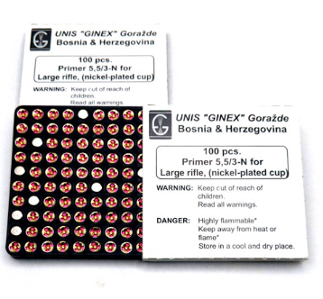 UNIS GINEX LARGE RIFLE PRIMERS 100RD BOX 5000RD CASE | 756542284810