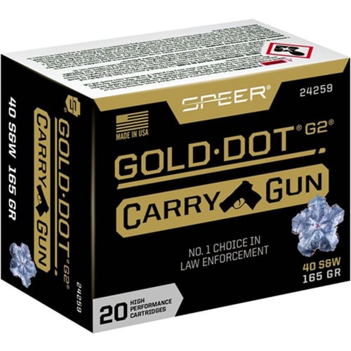 Speer 24259 Gold Dot Carry Gun, 40 S&W, 165 Grain, Hollow Point, 20