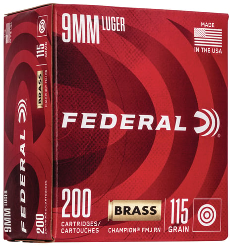 Federal WM51992 Champion Training 9mm Luger 115 gr Full Metal Jacket 200 Per Box/ 5 Case