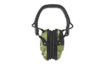 IMPACT SPORT MULTICM ELECTRONIC EARMUFFImpact Sport Bolt Electronic Earmuff Multicam - 5x enhanced amplif automaticallyshuts off at 82dB, attenuating impulse & continuous noise - Digital circutry - Comp tech - Folding - Power/vol knob - Ext audio plug - Water resist - Black earComp tech - Folding - Power/vol knob - Ext audio plug - Water resist - Black earcups w/headbandcups w/headband