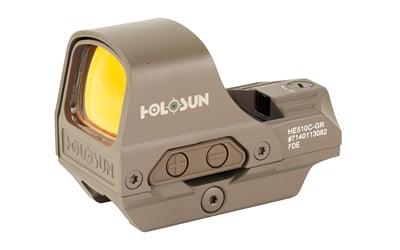 OPEN REFLEX SIGHT GRN CIRCLE DOT FDEOpen Reflex Sight FDE - 65 MOA Green Circle w/ 2 MOA Dot - Up to 50,000 Hours Battery Life (Setting 6) - 12 Brightness Setting: 10 DL & 2 NV Compatible - Convenient Tray Battery Compartment - Parallax-free & Unlimited Eye Reliefient Tray Battery Compartment - Parallax-free & Unlimited Eye Relief