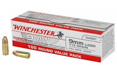 Winchester USA9MMVP Pistol Ammo 9MM FMJ, 115 Gr, 1190 fps, 100 Rnd