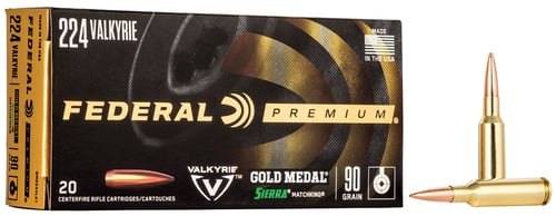 Federal GM224VLK1 Premium Gold Medal 224 Valkyrie 90 gr Sierra MatchKing BTHP 20 Per Box/ 10 Case