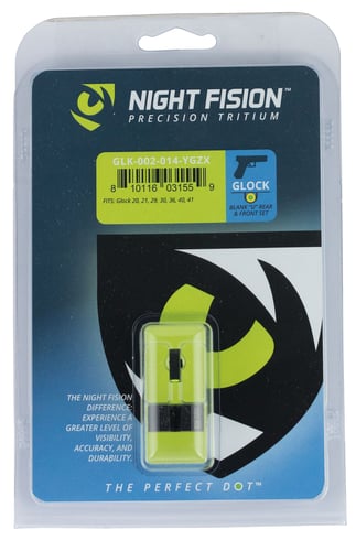 Night Fision GLK002014YGZ Night Sight Set Square Front/U-Notch Rear Glock 20/21/29/30/31/32/36/40/41 Green Tritium w/Yellow Outline  Black