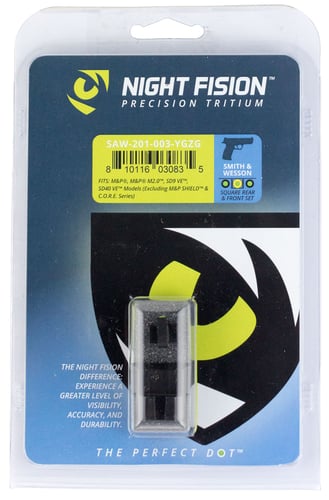 Night Fision SAW201003YGZ Tritium Night Sights  For Smith & Wesson  Black | Green Tritium Yellow Ring Front Sight Green Tritium Black Ring Rear Sight