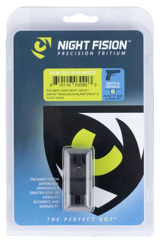 Night Fision SAW201014WGZ Night Sight Set Square Front/U-Notch Rear S&W M&P/SD9 VE/SD40 VE Green Tritium w/White Outline Black