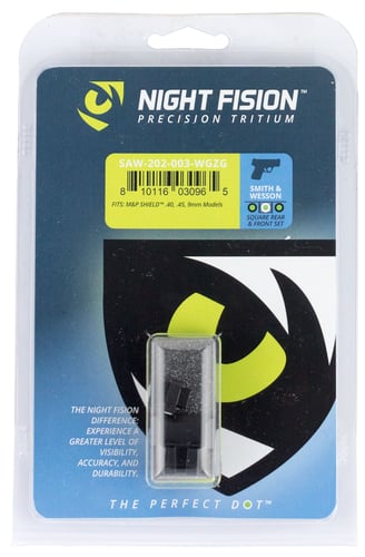 Night Fision SAW202003WGZ Night Sight Set Square S&W M&P Shield Green Tritium w/White Outline Black