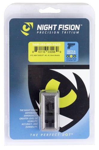 Night Fision SAW202003YGZ Night Sight Set Square S&W M&P Shield Green Tritium w/Yellow Outline Black