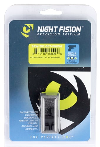 Night Fision SAW202007WGW Night Sight Set Square Front/U-Notch Rear S&W M&P Shield Green Tritium w/White Outline Black