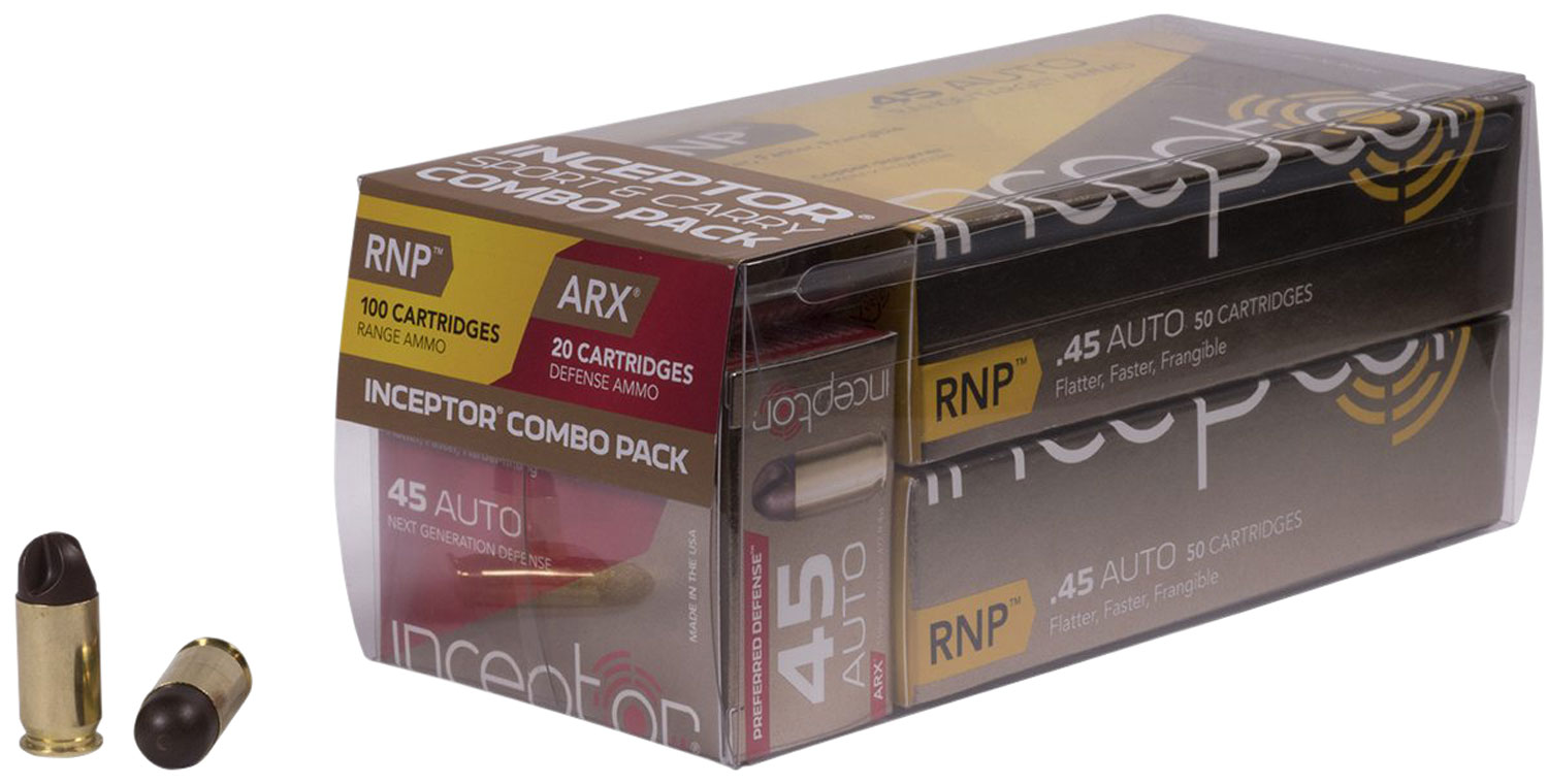 Inceptor 45RNPARX Sport & Carry 45 Automatic Colt Pistol (ACP) 135/118 GR RNP/ARX 120 Bx/ 12 Cs