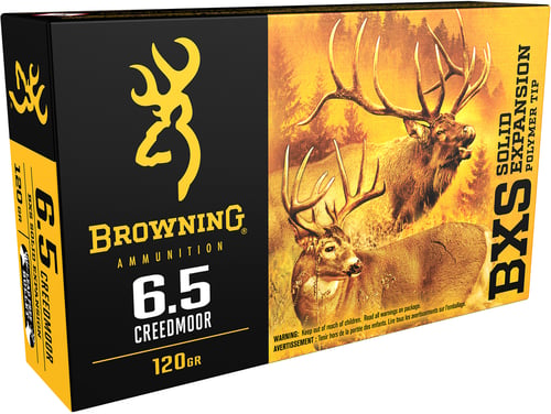 Browning Ammo B192400651 BXS Copper Expansion 6.5 Creedmoor 120 gr Lead Free Solid Expansion Polymer Tip 20 Per Box/ 10 Case