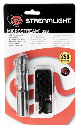 Streamlight 66601 MicroStream USB Pocket Light  Black Anodized 50/250 Lumens White C4 LED