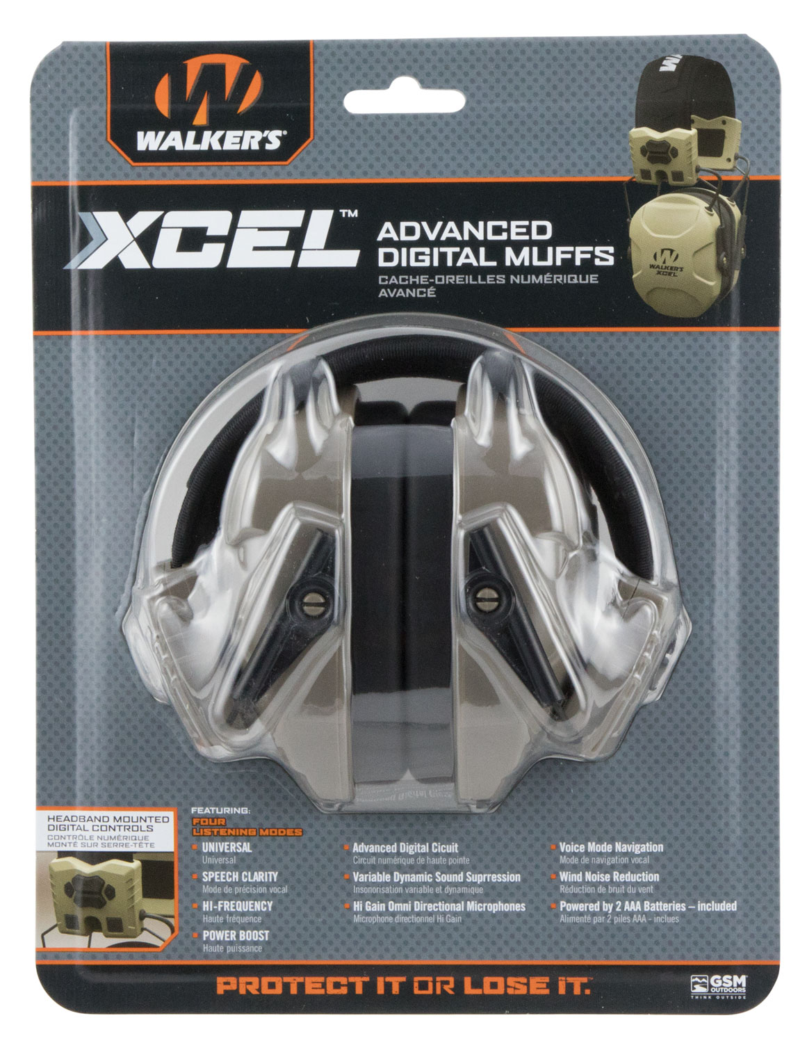 Walkers GWPXSEM XCEL 100 Advanced Digital Muff 26 dB Over the Head Gray/Black Polymer