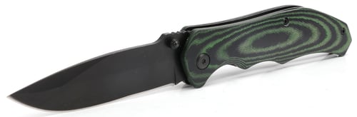 HME KN45PK Pocket Knife  Folding Drop Point Plain Black Oxide 420HC SS Blade Black/Green Micarta Handle