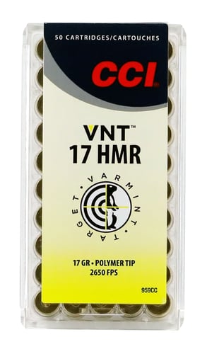 CCI 959CC VNT Rimfire 17 HMR 17 gr Varmint Tipped 50 Per Box/ 40 Case
