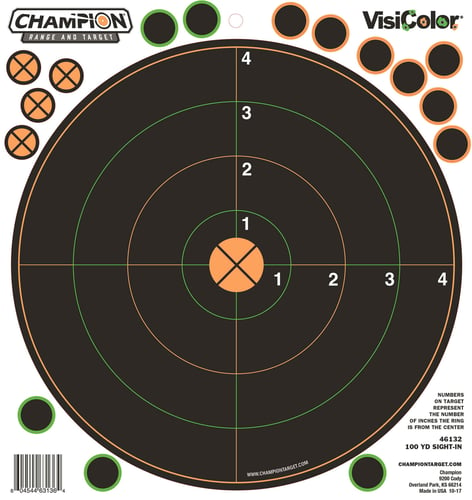 Champion Targets 46132 VisiColor 100yd Sight-In Target Self-Adhesive Paper Circle Multi Color 5 Pack