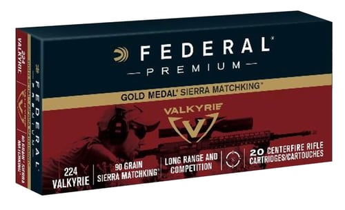 Federal GM224VLK1BAG Gold Medal 224 Valkyrie 90 GR Sierra MatchKing BTHP 4-20rd Boxes & Bag