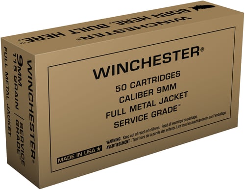 Winchester Service Grade Handgun Ammunition 9mm Luger 115 gr FMJ 50/ct