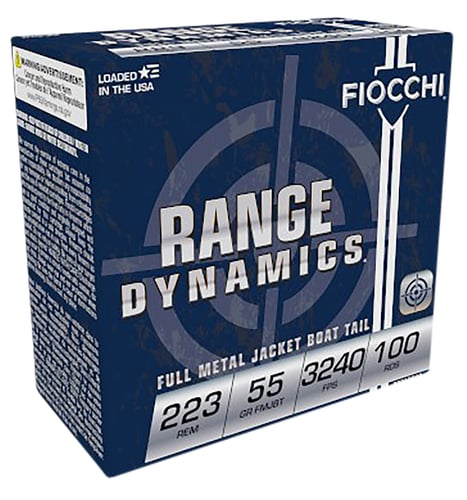 Fiocchi 223ARD10 Range Dynamics  223 Rem 55 gr Full Metal Jacket Boat Tail 100 Per Box/ 10 Case