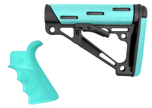 Hogue 13456 OverMolded 2-Piece Kit Collapsible Aqua OverMolded Rubber Black & Aqua Rubber Grip for AR15, M16 with Mil-Spec Tube (Tube Not Included)
