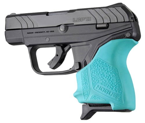 Hogue 18124 HandAll Beavertail Grip Sleeve made of Rubber with Textured Aqua Blue Finish for Ruger LCP II