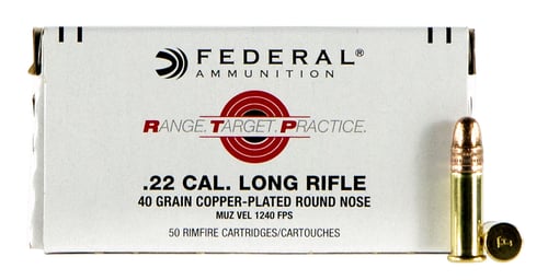 Federal RTP2240 Range and Target  22 Long Rifle (LR) 40 GR Copper-Plated Round Nose 50 Bx/ 100 Cs