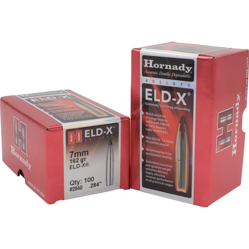 Hornady 2840 ELD-X  7mm .284 162 gr Extremely Low Drag eXpanding 100 Per Box/ 15 Case