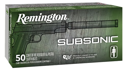 Remington Ammunition 28428 Subsonic  45 ACP 230 gr Flat Nose Enclosed Base 50 Per Box/ 10 Case