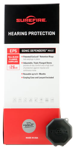 Surefire EP5BKSPRBULK EP5 Sonic Defenders Max Full-Block Flanged Earplugs Small 26 dB Black Bulk 25 Pair