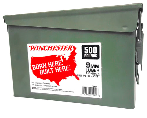Winchester WW9C Born Here Built Here 9mm FMJ 115 Gr 500 Rnd Metal