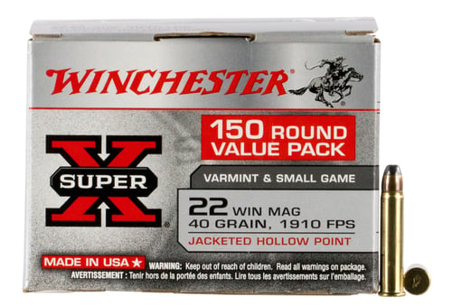 Winchester Ammo X22MH150 Super X  22 WMR 40 gr Jacket Hollow Point 150 Per Box/ 10 Case