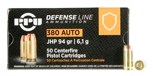 PPU PPD380A Defense  380 ACP 94 gr Jacket Hollow Point 50 Per Box/ 20 Case