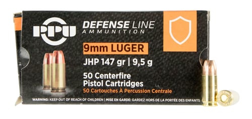 PPU PPD92 Defense  9mm Luger 147 gr Jacket Hollow Point 50 Per Box/ 20 Case