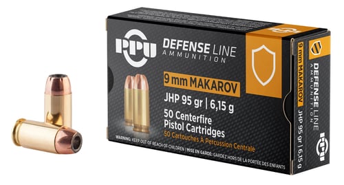 PPU PPD9M Defense  9x18 Makarov 95 gr Jacket Hollow Point 50 Per Box/ 20 Case