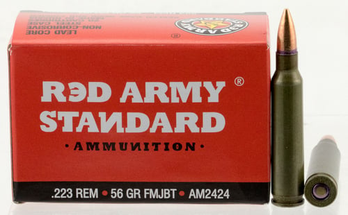Red Army Standard AM2424 Red Army Standard  223 Rem 56 gr Full Metal Jacket Boat-Tail (FMJBT) 20 Bx/ 50 Cs