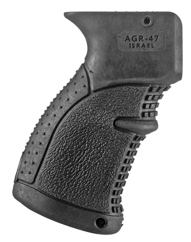 AGR-47 RUB ERG AK/AKM PISTOL GRIP BLACKRubberized Ergonomic AK/AKM Pistol Grip Black Polymer - AK-47/74, AKS-74U 'Krinkov', Galil Models - Three different overmold rubber textures - Superior ventilation, prevents slip and reduces sweaty palms - Finger grooves - Backstrap shapeion, prevents slip and reduces sweaty palms - Finger grooves - Backstrap shape