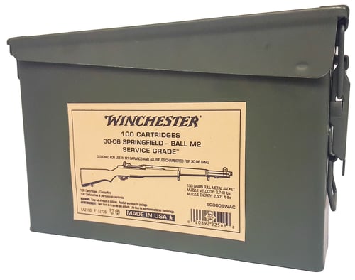 Winchester SG3006WAC Service Grade Rifle Ammo 30-06 SPRG, 150 Gr, 100