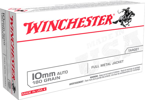 Winchester USA10MM Pistol Ammo 10mm FMJ, 180 Gr, 1100 fps, 50 Rnd, Boxed