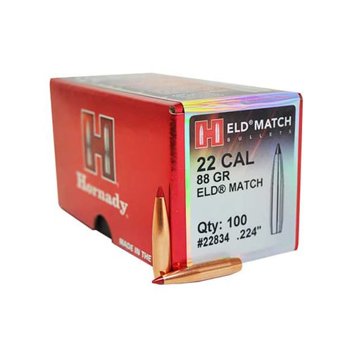 Hornady 22834 ELD Match  22 Cal .224 88 gr Extremely Low Drag Match 100 Per Box/ 25 Case