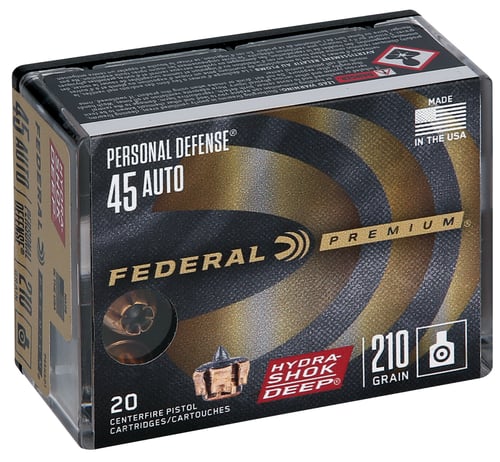 Federal P45HSD1 Premium Personal Defense 45 ACP 210 gr Hydra Shok Deep Hollow Point 20 Per Box/ 10 Case