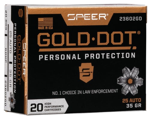 SPEER GOLD DOT 25 ACP 35GR GDHP 20RD 10BX/CS