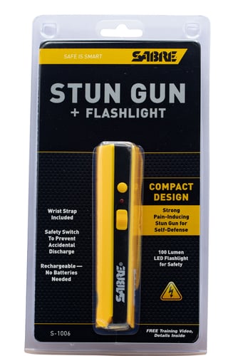 Sabre S1006YQ Concealable Stun Gun with LED Flashlight 800,000 Volts/100-Lumens Plastic Yellow