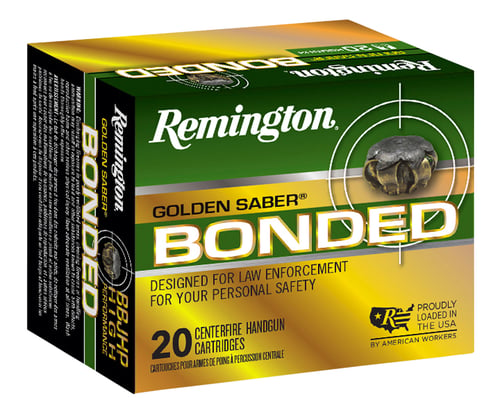 Remington Ammunition 29341 Golden Saber Bonded  9mm Luger +P 124 gr Bonded Brass Jacketed Hollow Point 20 Per Box/ 25 Case