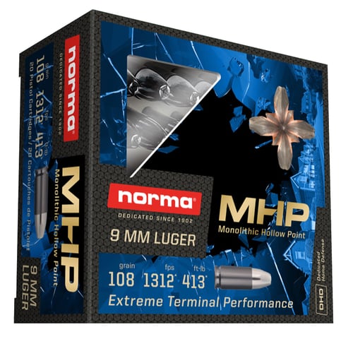 NORMA AMMUNITION (RUAG) 299740020 Self Defense MHP 
9mm Luger 108 GR 20 Bx/ 32 Cs