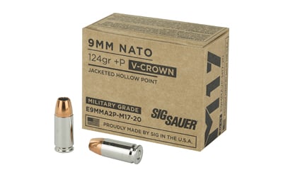 Sig Sauer E9MMA2PM1720 Military Grade M17 9mm Luger +P 124 gr V Crown Jacketed Hollow Point 20 Per Box/ 10 Case