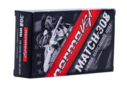 Norma Ammunition (RUAG) 10174542 Match  308 Win 168 gr 2723 fps Sierra MatchKing BTHP (SMBTHP) 20 Bx/10 Cs