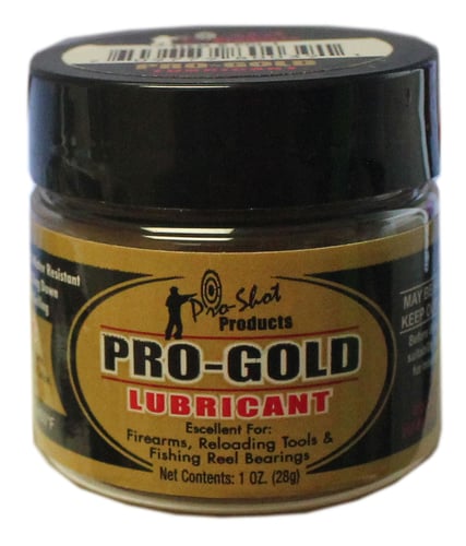 PRO-GOLD LUBE 1OZ JARPro-Gold Lubrication Grease - 1 oz. jar Prevents metal wear - Easy to apply - Clings to metal surfaces - Doesn't gum up - Extreme heat resistance - Water resistant - Temperature operating range: 0 degrees F to 450 degrees Fant - Temperature operating range: 0 degrees F to 450 degrees F